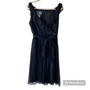 AMSALE Silk Crepe Ruffle Sleeveless Black Dress Size 14